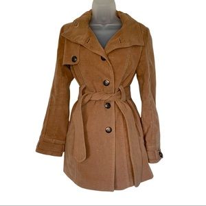 JACK Tan Brown Peacoat Tie Coat Jacket Fall Winter Professional Nice